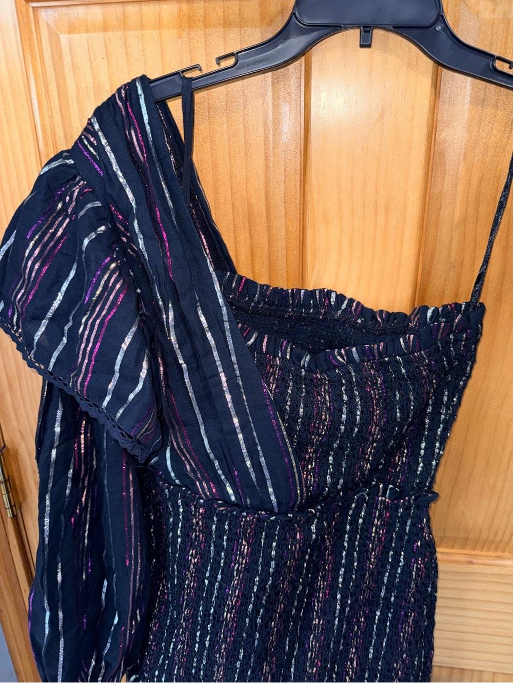 NWT FARM Rio Lurex Stripes Mini Dress w/one shoulder/ruffles/smocked bodice/-S - Picture 8 of 16